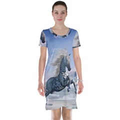 Wonderful Wild Fantasy Horse On The Beach Short Sleeve Nightdress