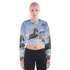 Wonderful Wild Fantasy Horse On The Beach Cropped Sweatshirt by FantasyWorld7