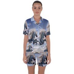 Wonderful Wild Fantasy Horse On The Beach Satin Short Sleeve Pyjamas Set by FantasyWorld7