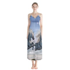 Wonderful Wild Fantasy Horse On The Beach Button Up Chiffon Maxi Dress by FantasyWorld7