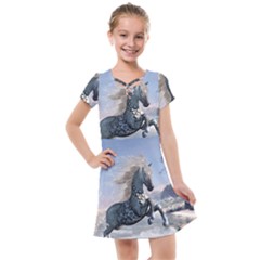 Wonderful Wild Fantasy Horse On The Beach Kids  Cross Web Dress by FantasyWorld7