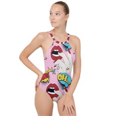 Pop Art   High Neck One Piece Swimsuit by Valentinaart