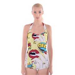 Pop Art   Boyleg Halter Swimsuit  by Valentinaart