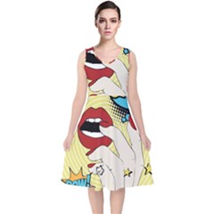 Pop Art   V-neck Midi Sleeveless Dress  by Valentinaart