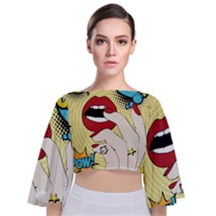 Pop Art   Tie Back Butterfly Sleeve Chiffon Top by Valentinaart