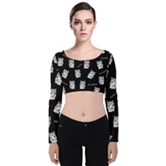 Llama Pattern Velvet Long Sleeve Crop Top by Valentinaart