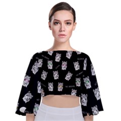 Llama Pattern Tie Back Butterfly Sleeve Chiffon Top by Valentinaart