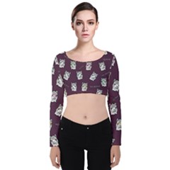 Llama Pattern Velvet Long Sleeve Crop Top by Valentinaart