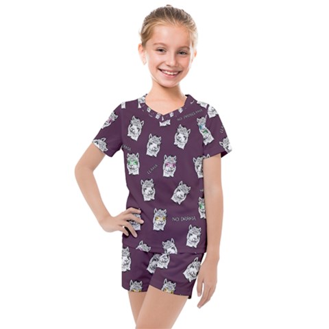 Llama Pattern Kids  Mesh Tee And Shorts Set by Valentinaart