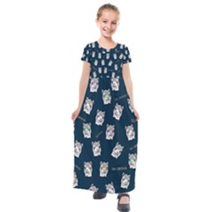 Llama Pattern Kids  Short Sleeve Maxi Dress