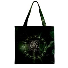 Awesome Creepy Mechanical Skull Zipper Grocery Tote Bag by FantasyWorld7