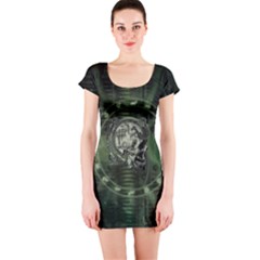 Awesome Creepy Mechanical Skull Short Sleeve Bodycon Dress by FantasyWorld7