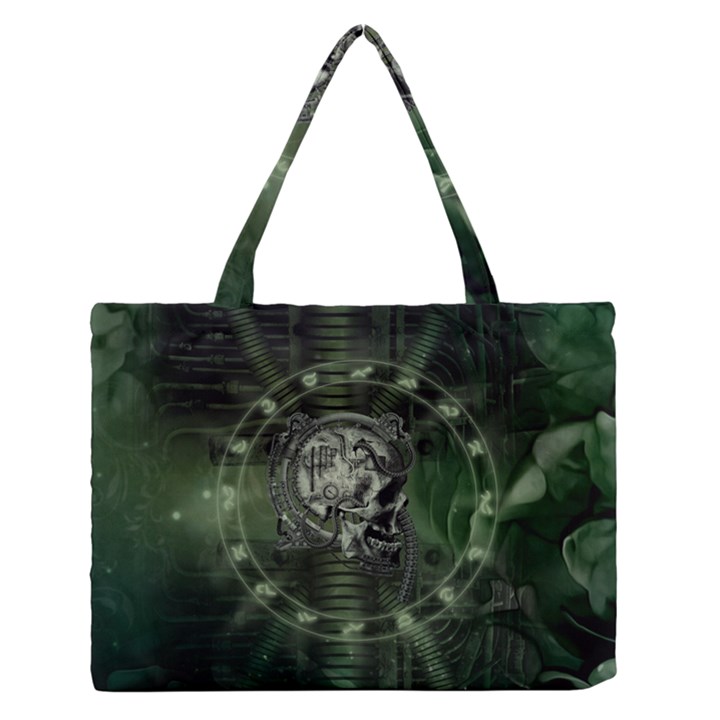 Awesome Creepy Mechanical Skull Zipper Medium Tote Bag