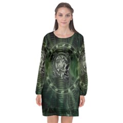 Awesome Creepy Mechanical Skull Long Sleeve Chiffon Shift Dress  by FantasyWorld7