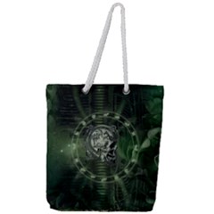 Awesome Creepy Mechanical Skull Full Print Rope Handle Tote (large) by FantasyWorld7