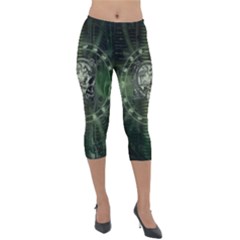 Awesome Creepy Mechanical Skull Lightweight Velour Capri Leggings  by FantasyWorld7