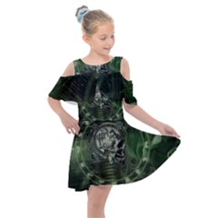 Awesome Creepy Mechanical Skull Kids  Shoulder Cutout Chiffon Dress by FantasyWorld7