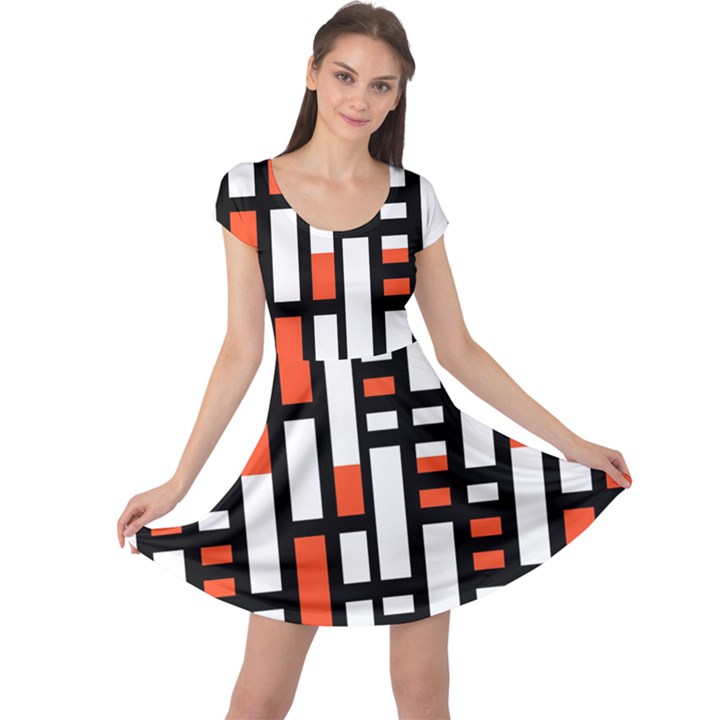 Linear Sequence Pattern Design Cap Sleeve Dress