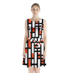 Linear Sequence Pattern Design Sleeveless Waist Tie Chiffon Dress by dflcprints