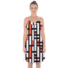 Linear Sequence Pattern Design Ruffle Detail Chiffon Dress