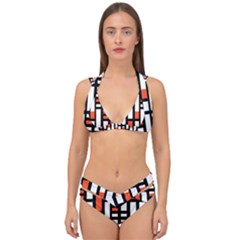 Linear Sequence Pattern Design Double Strap Halter Bikini Set