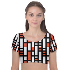 Linear Sequence Pattern Design Velvet Short Sleeve Crop Top  by dflcprints