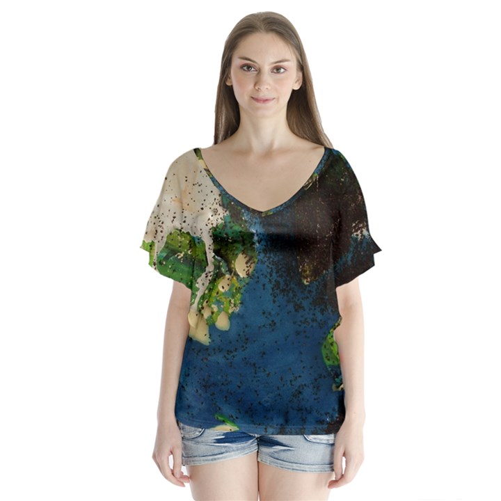 Avocado 3 V-Neck Flutter Sleeve Top