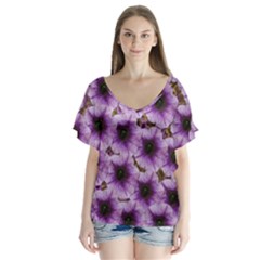 The Sky Is Not The Limit For Beautiful Big Flowers V-neck Flutter Sleeve Top by pepitasart