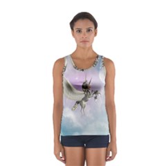 Cute Little Pegasus In The Sky, Cartoon Sport Tank Top  by FantasyWorld7