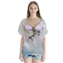 Cute Little Pegasus In The Sky, Cartoon V-Neck Flutter Sleeve Top View1