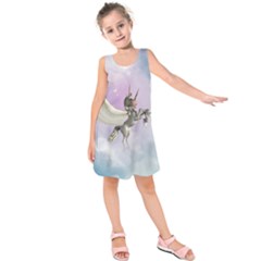 Cute Little Pegasus In The Sky, Cartoon Kids  Sleeveless Dress by FantasyWorld7