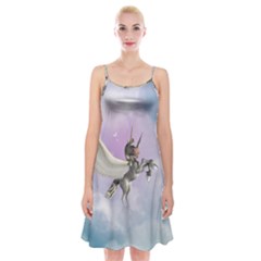 Cute Little Pegasus In The Sky, Cartoon Spaghetti Strap Velvet Dress by FantasyWorld7