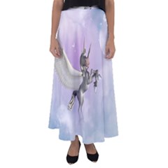 Cute Little Pegasus In The Sky, Cartoon Flared Maxi Skirt by FantasyWorld7