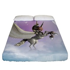 Cute Little Pegasus In The Sky, Cartoon Fitted Sheet (queen Size) by FantasyWorld7