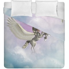 Cute Little Pegasus In The Sky, Cartoon Duvet Cover Double Side (king Size) by FantasyWorld7