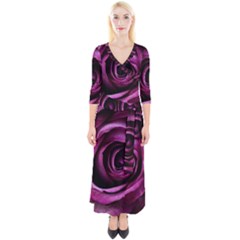 Plant Rose Flower Petals Nature Quarter Sleeve Wrap Maxi Dress by Sapixe