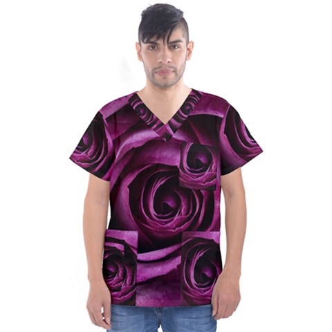 Plant Rose Flower Petals Nature Men s V-neck Scrub Top by Sapixe