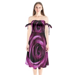 Plant Rose Flower Petals Nature Shoulder Tie Bardot Midi Dress by Sapixe