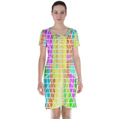 Abstract Squares Background Network Short Sleeve Nightdress by Sapixe