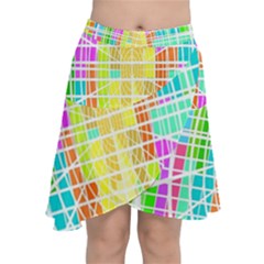 Abstract Squares Background Network Chiffon Wrap Front Skirt by Sapixe