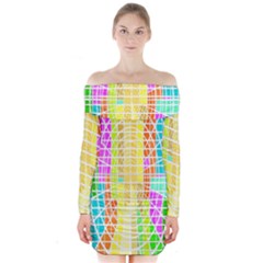 Abstract Squares Background Network Long Sleeve Off Shoulder Dress by Sapixe