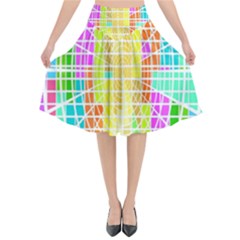 Abstract Squares Background Network Flared Midi Skirt by Sapixe