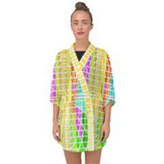 Abstract Squares Background Network Half Sleeve Chiffon Kimono by Sapixe