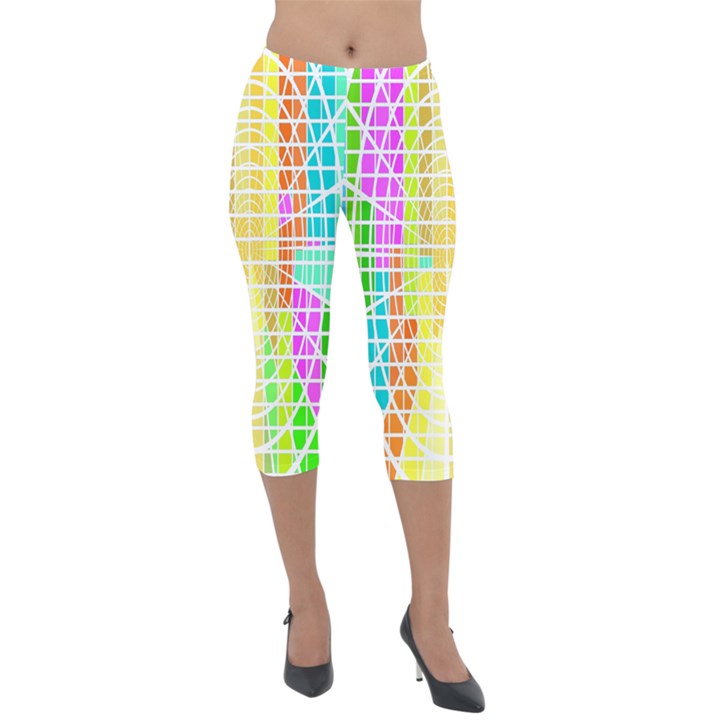 Abstract Squares Background Network Lightweight Velour Capri Leggings 