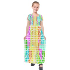 Abstract Squares Background Network Kids  Short Sleeve Maxi Dress