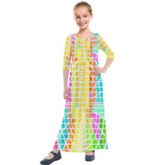 Abstract Squares Background Network Kids  Quarter Sleeve Maxi Dress