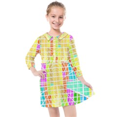 Abstract Squares Background Network Kids  Quarter Sleeve Shirt Dress