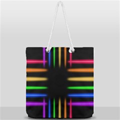 Neon Light Abstract Pattern Lines Full Print Rope Handle Tote (large) by Sapixe