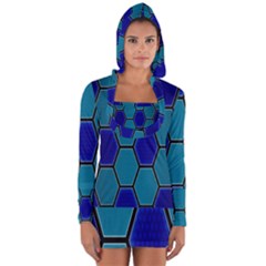 Hexagon Background Geometric Mosaic Long Sleeve Hooded T-shirt by Sapixe