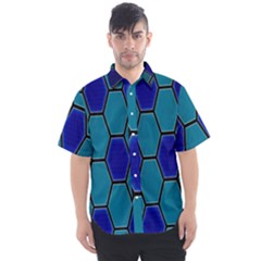 Hexagon Background Geometric Mosaic Men s Short Sleeve Shirt